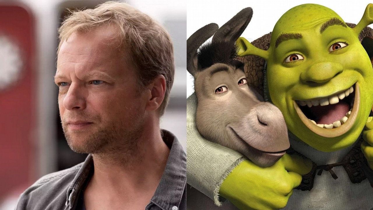 Maciej Stuhr zagra Osła w Shreku 5? Aktor dostał ponoć ofertę przejęcia kultowej roli swego ojca, źródło grafiki: Fuks 2, Maciej Dutkiewicz, The House Media Company, 2024 / Shrek 2, Conrad Vernon, DreamWorks Animation, 2004.