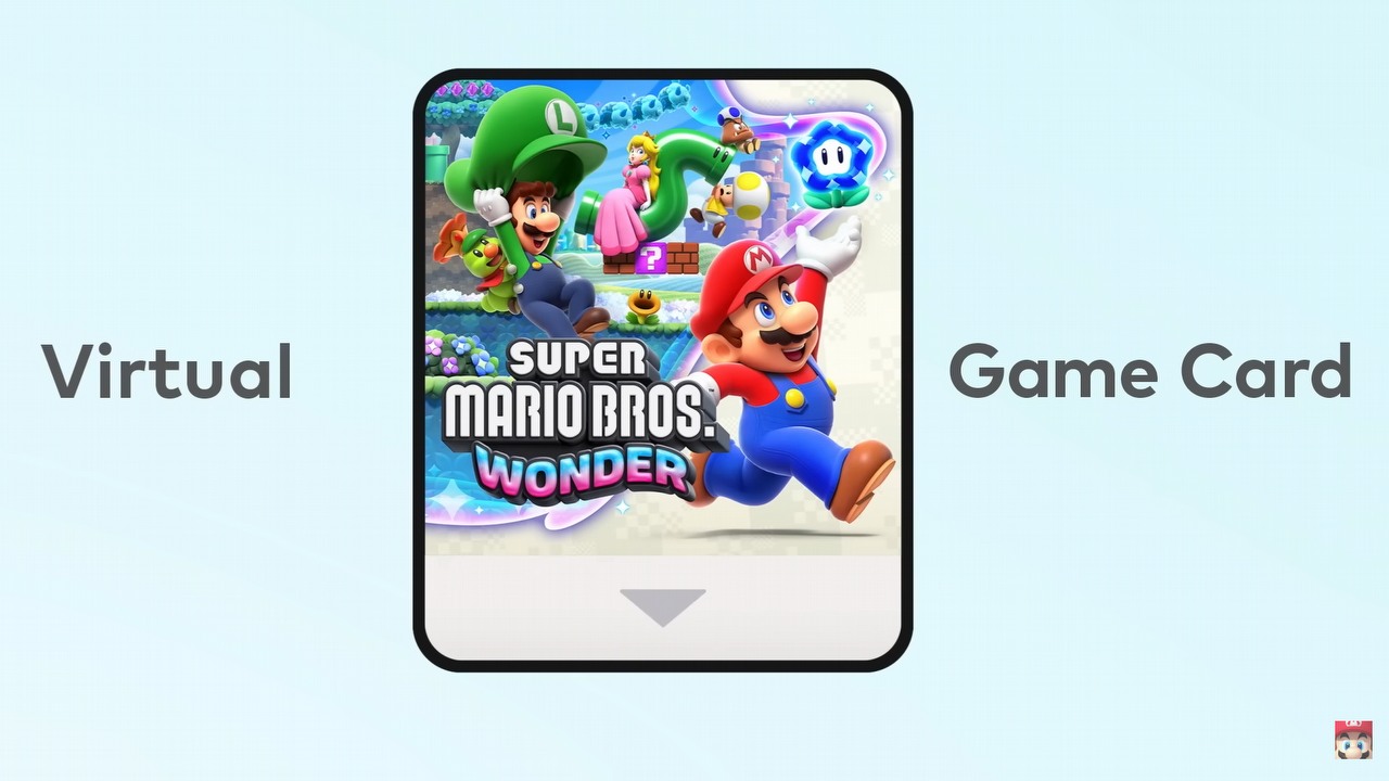 Wirtualne karty wywrócą granie na Switchu 2 do góry nogami. Nie będzie potrzebny internet, by korzystać z udostępnionych tytułów, źródło grafiki: YouTube/Nintendo.