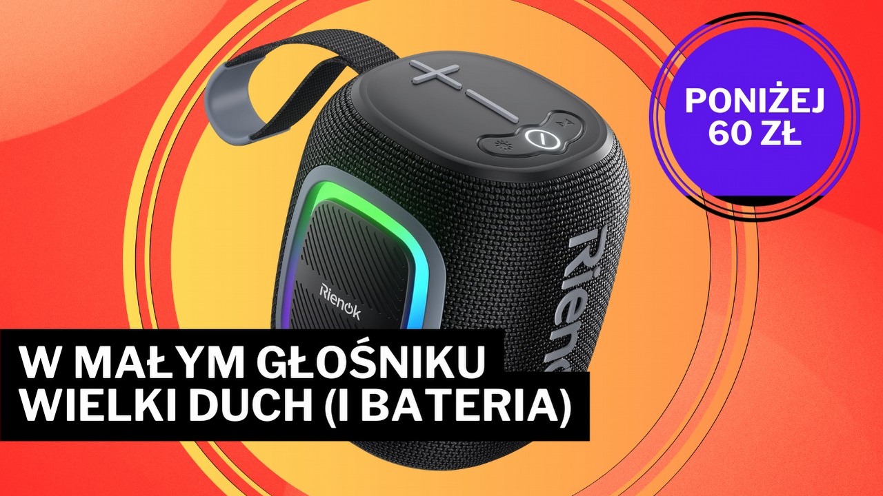 „Dźwięk i bateria 10/10". Aż nie mogę uwierzyć, że ten głośnik jest tak tani, a może grać nawet do 15 godzin na jednym naładowaniu, źródło grafiki: Rienok; materiały promocyjne.