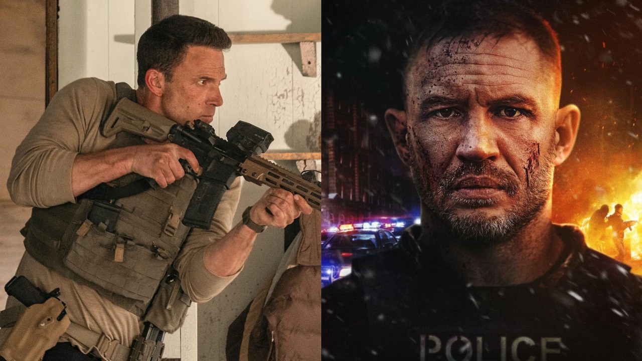 W ten weekend obejrzysz aż dwa wysokooktanowe, naszpikowane akcją thrillery. Mroczny Chaos z Tomem Hardym wleciał na Netflixa, Księgowy 2 z Benem Affleckiem zadebiutował w kinach, źródło grafiki: Chaos, Gareth Evans, Netflix, 2025 / Księgowy 2, Gavin O'Connor, Warner Bros., 2025.