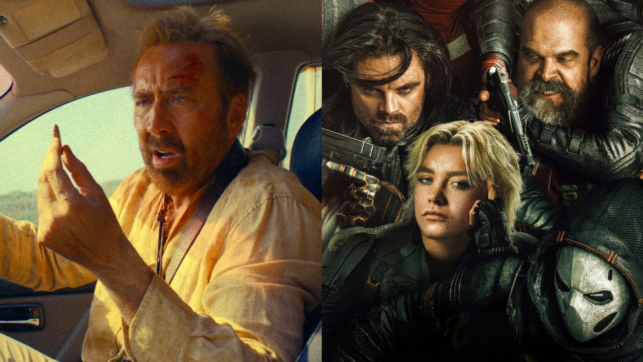 W majowy weekend obejrzysz aż dwie gorące kinowe premiery: intrygujący thriller psychologiczny z Nicolasem Cage’em i superbohaterskie Thunderbolts, które odkupiło Marvela, źródło grafiki: Surfer, Lorcan Finnegan, Arenamedia, 2025 / Thunderbolts, Jake Schreier, Marvel, 2025.