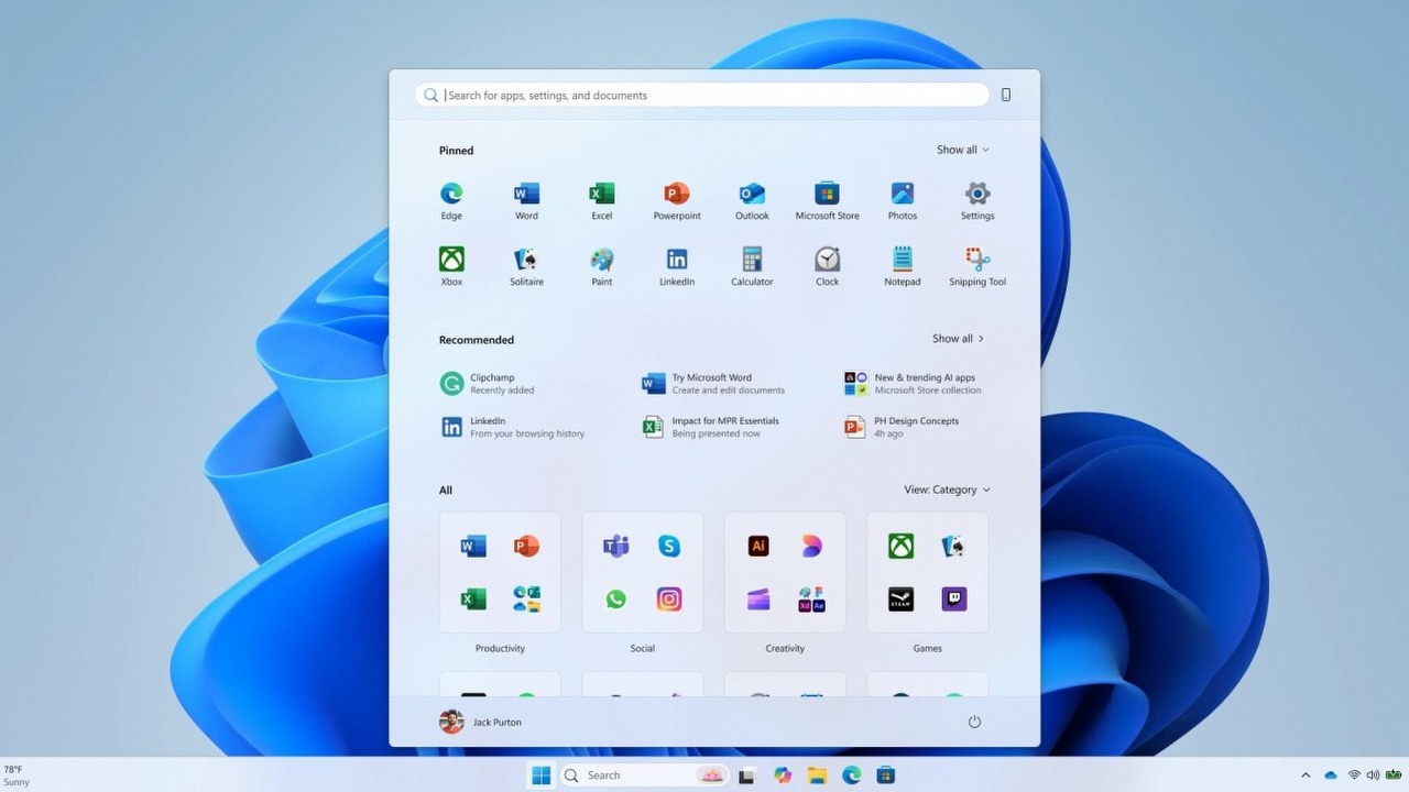 Tak mogło wyglądać Menu Start w Windows 11. Microsoft pokazał odrzucone koncepty, źródło grafiki: Blog Microsoftu.