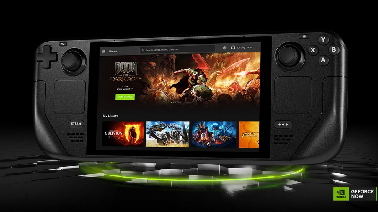 GeForce Now w końcu na Steam Decku. Według Nvidii zyska na tym bateria handhelda, źródło grafiki: Nvidia; materiały promocyjne.