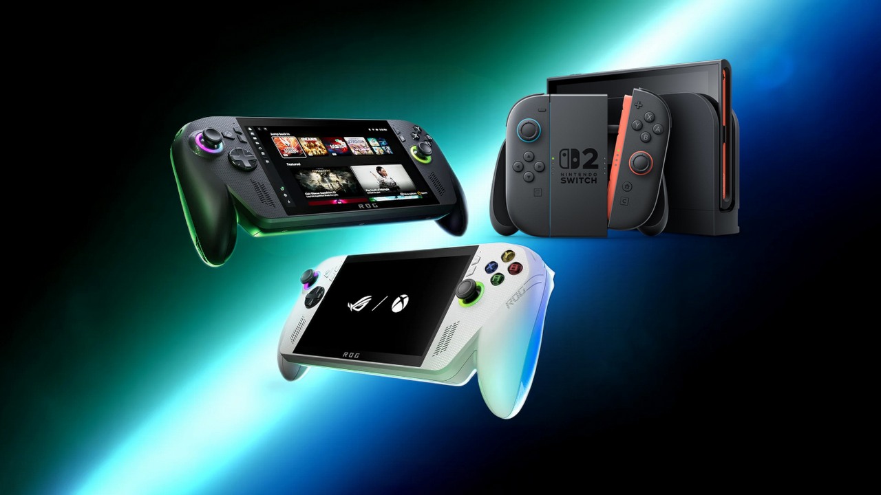 ROG Xbox Ally i ROG Xbox Ally X vs. Nintendo Switch 2. Sprawdzamy, jak handheld Microsoftu prezentuje się na tle hybrydowej konsoli Nintendo, źródło grafiki: ASUS, Microsoft, Nintendo.