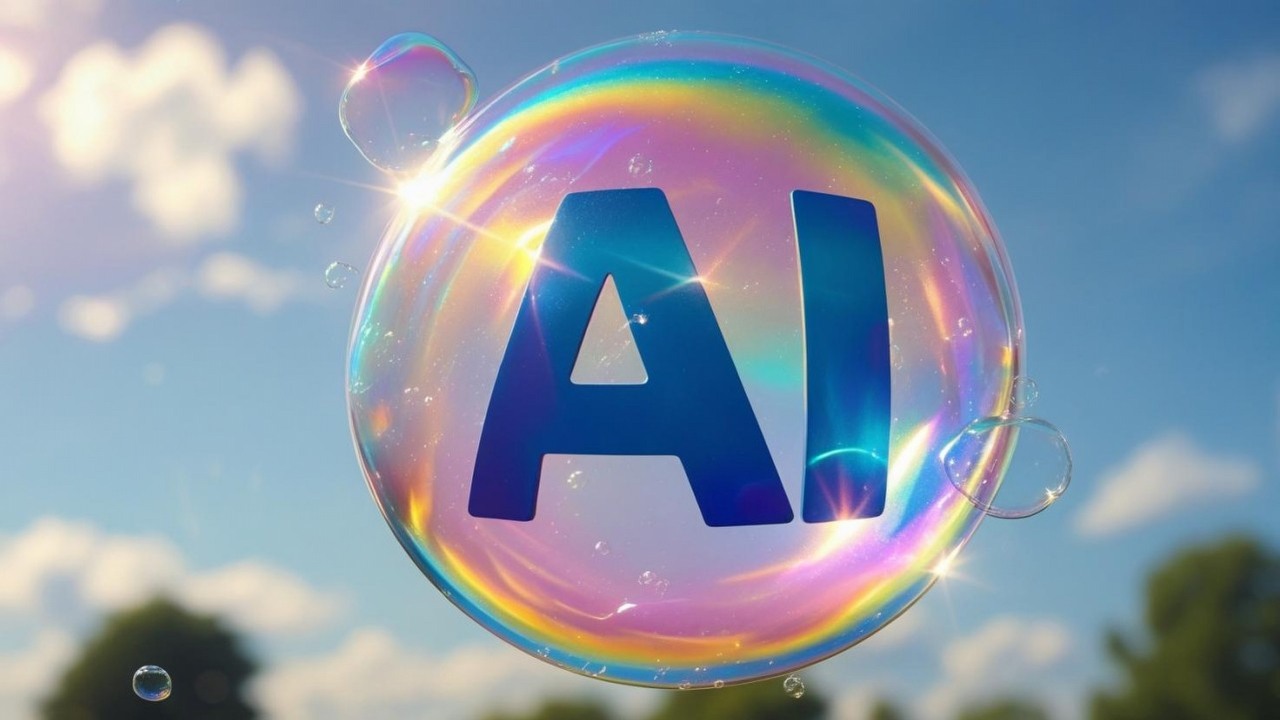 Bańka AI jest napompowana do ogromnych rozmiarów, a jej pęknięcie zmiecie 99% firm, źródło grafiki: Canva AI.