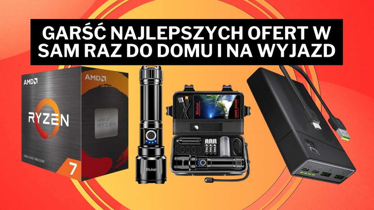 Najlepsze oferty Amazona w sam raz na początek weekendu. Wśród nich solidna kempingowa latarka oraz niedrogi procesor AMD idealny do growych przygód, źródło grafiki: AMD, Blukar, Green Cell.