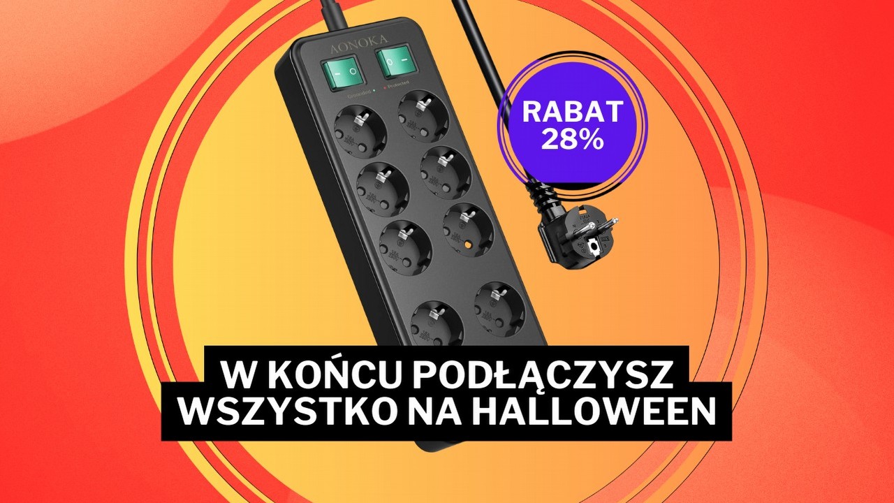 8 gniazdek, 4 porty USB, ocena 4,3/5, przetrwa nawet w 150 stopniach i kosztuje niecałe 100 zł. Ta listwa jest warta swej ceny, źródło grafiki: AONOKA; materiały promocyjne.
