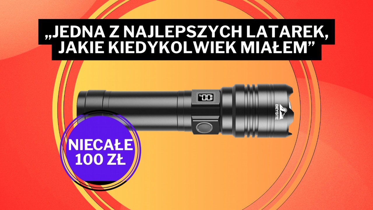 Wow, ta wodoodporna latarka ma funkcję powerbanku! Kosztuje tylko 100 zł, a jej światło sięga 1,5 km - jestem pod wrażeniem, źródło grafiki: BEYSTE.