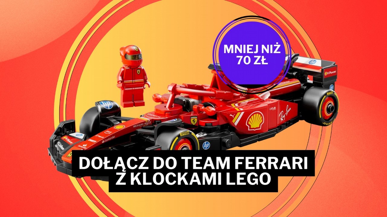 Za 68 zł możesz mieć „najlepszy prezent dla fanów F1”. 6 tysięcy ocen dla zestawu LEGO Ferrari mówi samo za siebie, źródło grafiki: LEGO; materiały promocyjne.