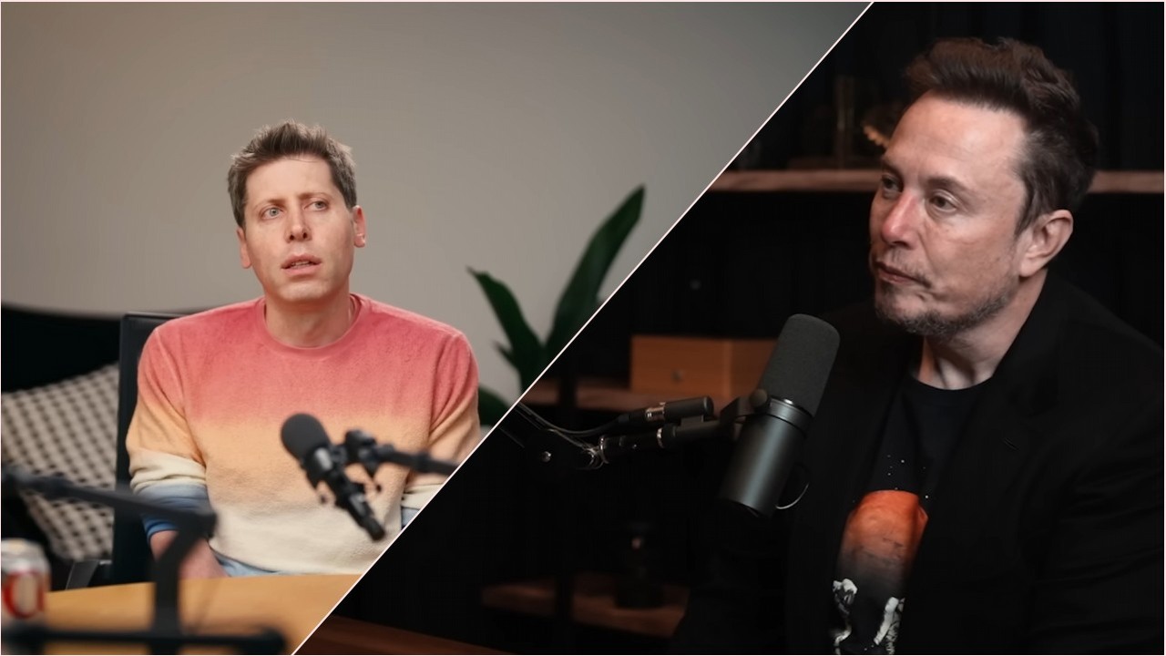 Elon Musk i Sam Altman kłócą się. Zaczęło się od zamówienia Tesli niezrealizowanego przez 7 lat, źródło grafiki: YouTube: a16z; 2025 / YouTube: Lex Fridman; 2023.
