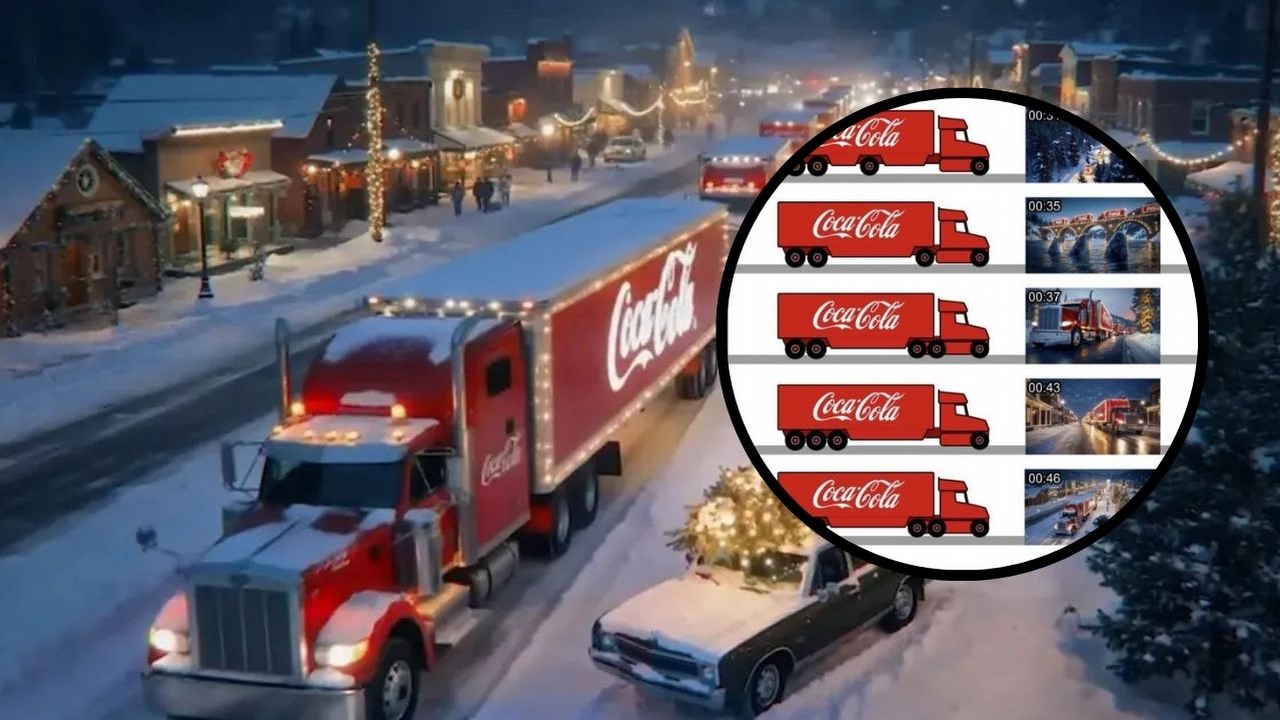 Czasem cztery koła, czasem dziesięć; internauci policzyli błędy w reklamie AI Coca-Coli, źródło grafiki: YouTube/Coca-Cola.