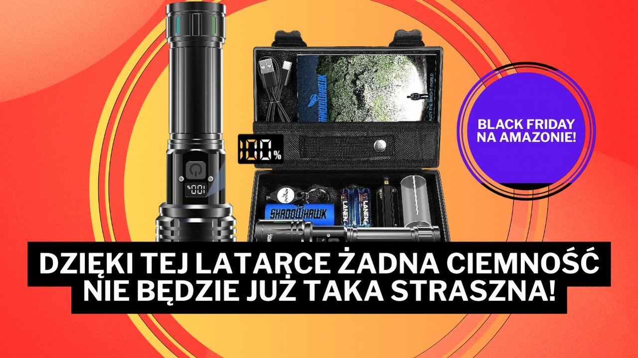 „Szalenie dobra latarka” w równie szalonej promce z okazji Black Friday! 20 000 lumenów za 83 złote na Amazonie!, źródło grafiki: Amazon.pl.