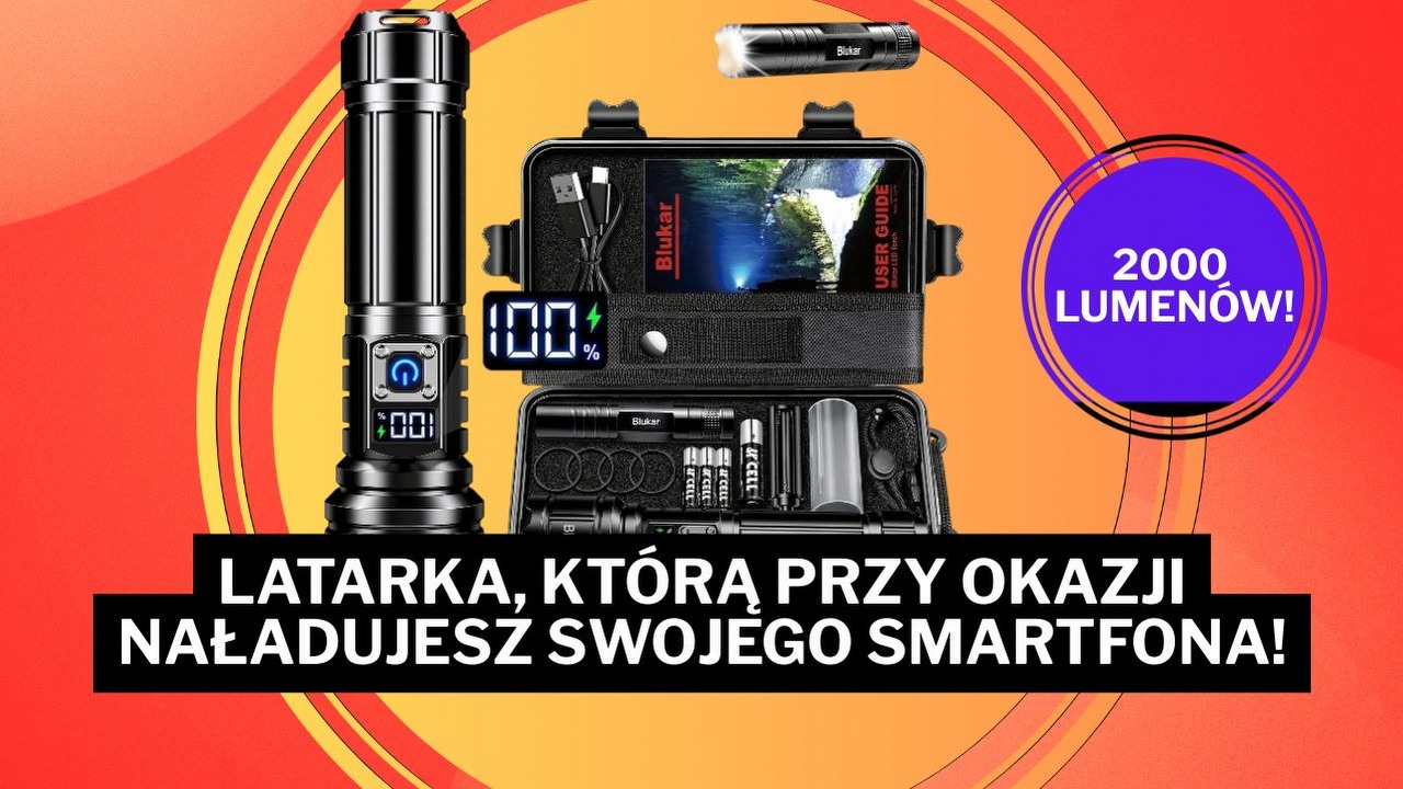 Tą latarką naładujesz telefon! A to nie koniec zalet tego gadżetu, który kosztuje mniej niż 100 zł na Amazonie i świeci z mocą 2000 lumenów, źródło grafiki: Amazon.pl.
