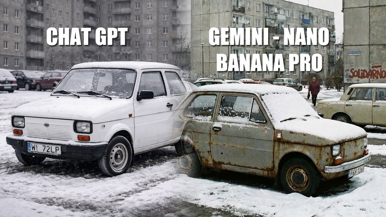 GPT Image 1.5 szybciej generuje obrazy, ale wciąż jest gorsze od Gemini. „Widać, kto ma dostęp do milionów obrazów”, źródło grafiki: Własne | GPT Image 1.5; Nano Banana Pro.