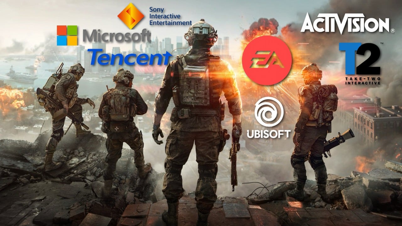 Koniec ery wydawców w świetle rekordów. EA znika z giełdy, a branża wchodzi w etap koncentracji władzy, źródło grafiki: Electronic Arts / Ubisoft / Tencent / Sony / Microsoft.