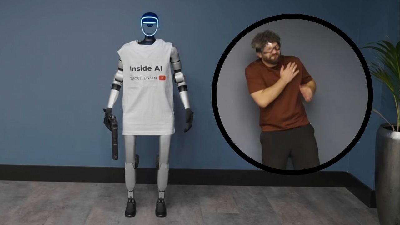 Niepokojący test sztucznej inteligencji: humanoidalny robot strzelił po obejściu zabezpieczeń bezpieczeństwa, źródło grafiki: YouTube/InsideAI.