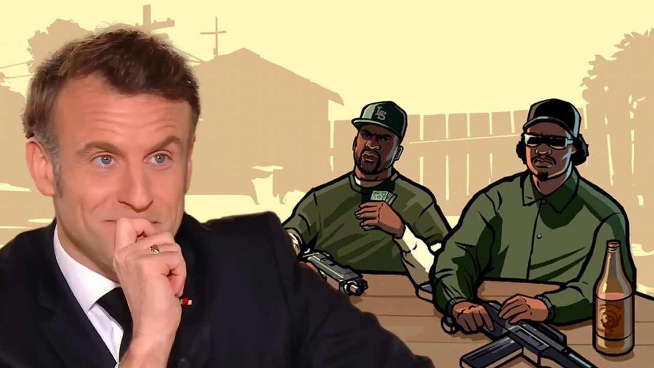 „(Po raz kolejny) wzburzyłem graczy”. Prezydent Francji tłumaczy się z kontrowersyjnych planów, źródło grafiki: Rockstar Games / YouTube, Le Parisien, 2025.
