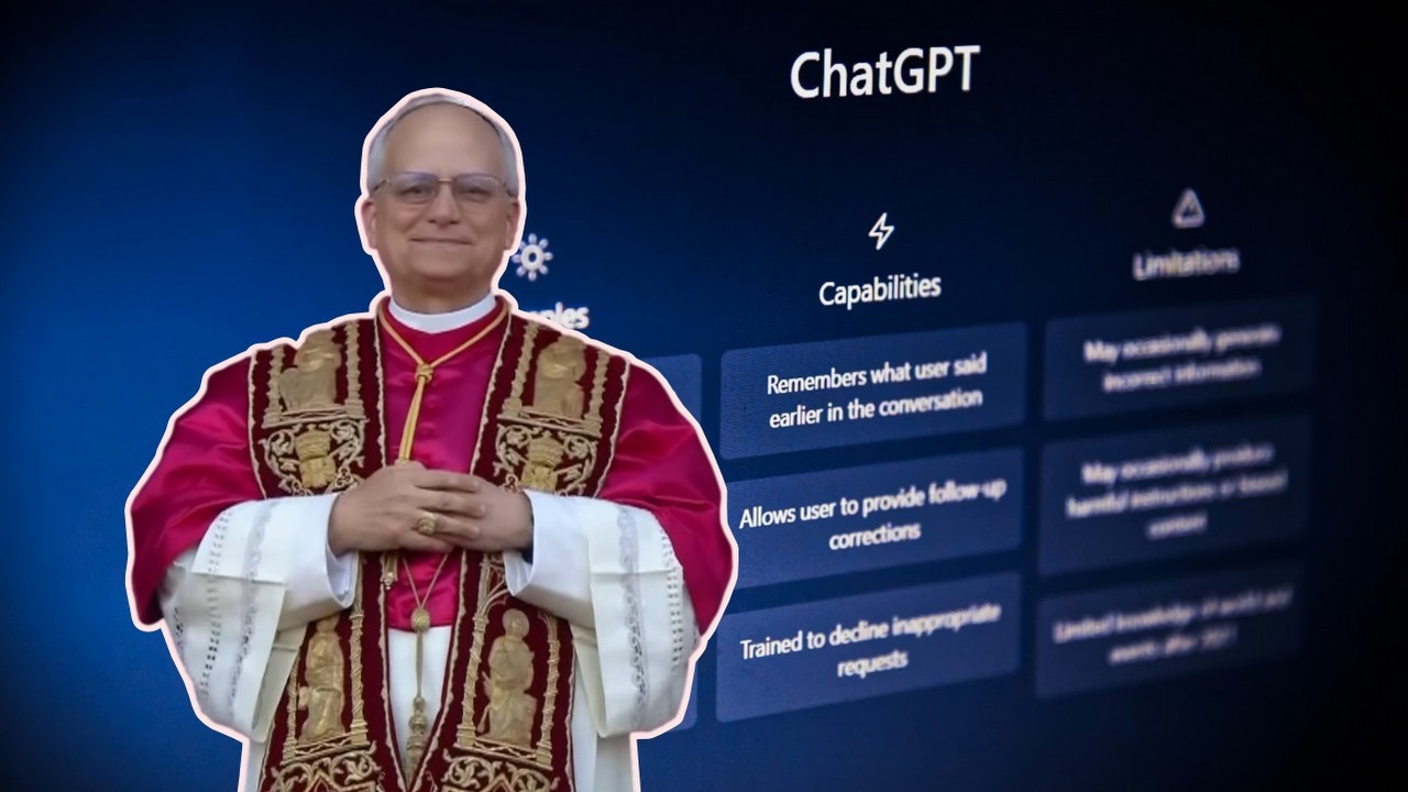 „Używajcie własnych mózgów” apeluje papież Leon XIV, gdy badania pokazują, że AI nie zastąpi lekarza, źródło grafiki: YouTube: polsatnews.pl; 2025 / Levart_Photographer; Unsplash.com; 2023.