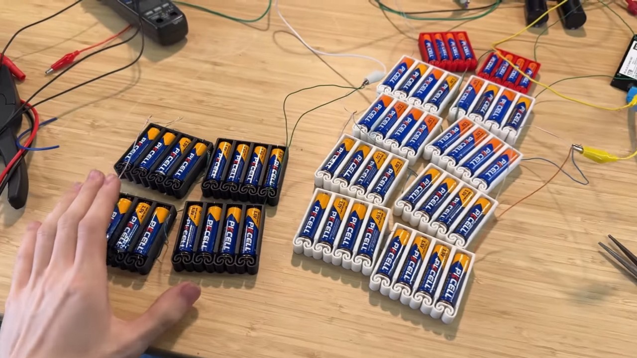 56 baterii AA zamiast zasilacza. Youtuber uruchomił komputer, monitor i zagrał w klasyka, źródło grafiki: YouTube: ScuffedBits; 2026.