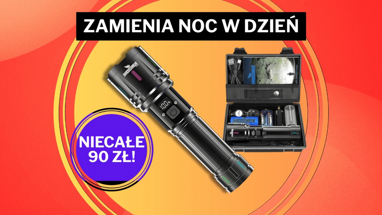 Jest potężna jak „szperacz helikoptera” i kosztuje niecałe 90 zł! Ta „najjaśniejsza w historii” latarka robi furorę na Amazonie, źródło grafiki: Shadowhawk.