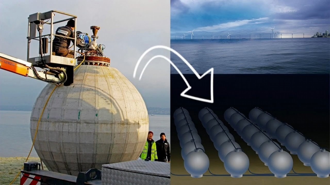 Niemieckie doświadczenie to udowodniło: betonowe kule są doskonałymi bateriami, a Kalifornia właśnie zanurza jedną o średnicy 9 metrów w oceanie, źródło grafiki: YouTube: Pure Ray Energies; 2025.