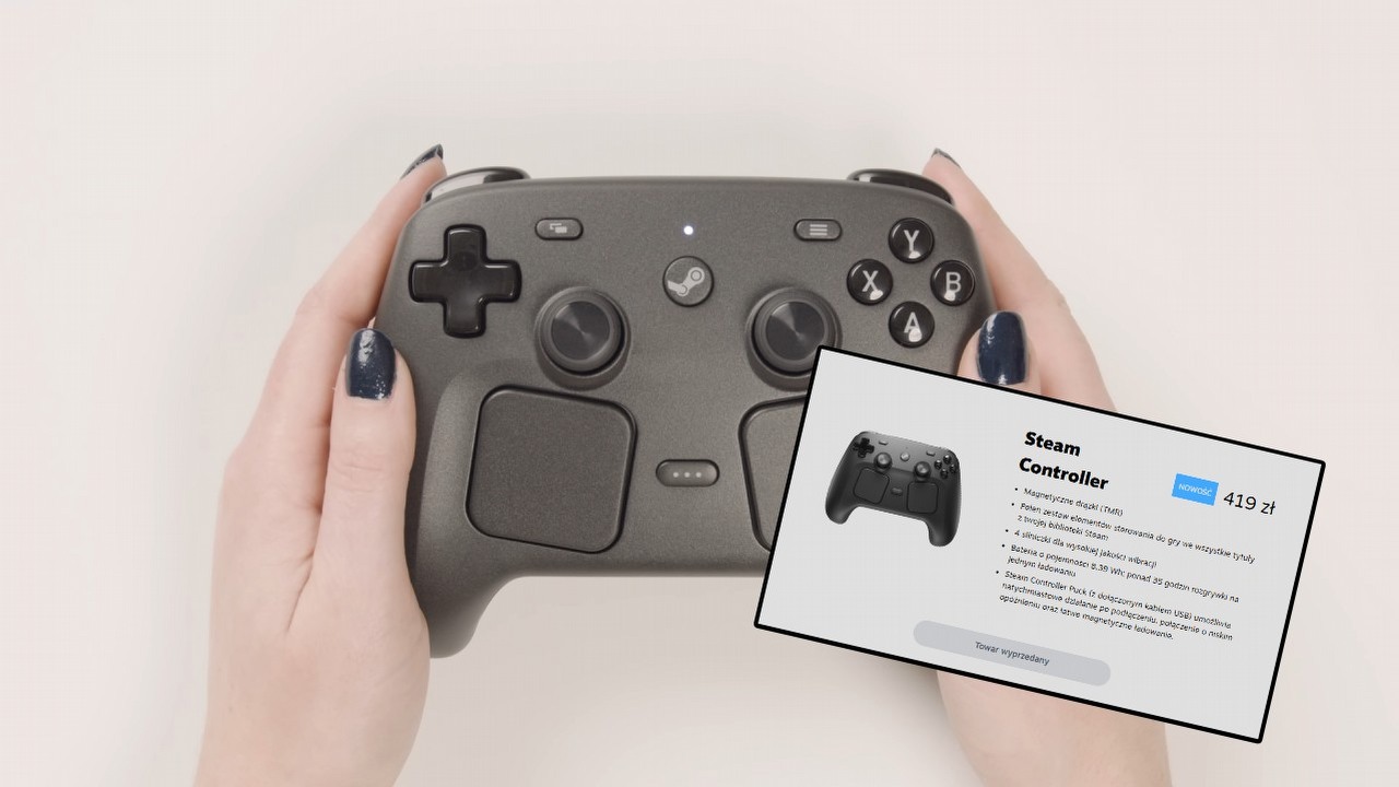 Scalperzy już rzucili się za Steam Controller i chcą za niego przynajmniej ponad 700 zł, źródło grafiki: YouTube: Valve; 2026 / Steam Store.