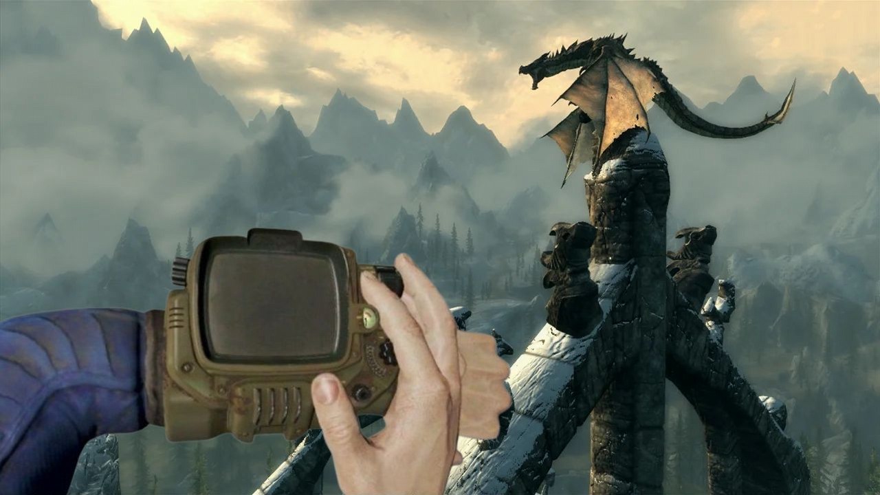 „To się dzieje, gdy fani nie dostają sequela przez 15 lat.” Gracz odpalił Skyrima na Pip-Boyu w Fallout 4, a wy możecie zrobić to samo, źródło grafiki: Bethesda.