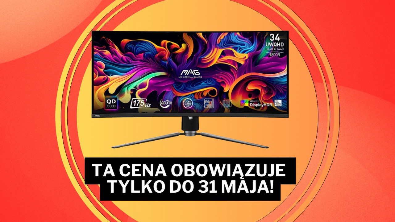 Matryca QD-OLED w zasięgu ręki. Zakrzywiony monitor MSI 34" kupisz teraz za 2399 zł w Media Expert, źródło grafiki: MSI.