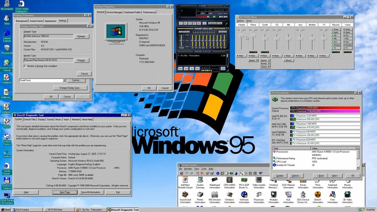 Gracz uruchomił Windowsa 95 na Ryzenie 9. System sprzed 30 lat startuje szybciej niż niejeden współczesny PC, źródło grafiki: Reddit.