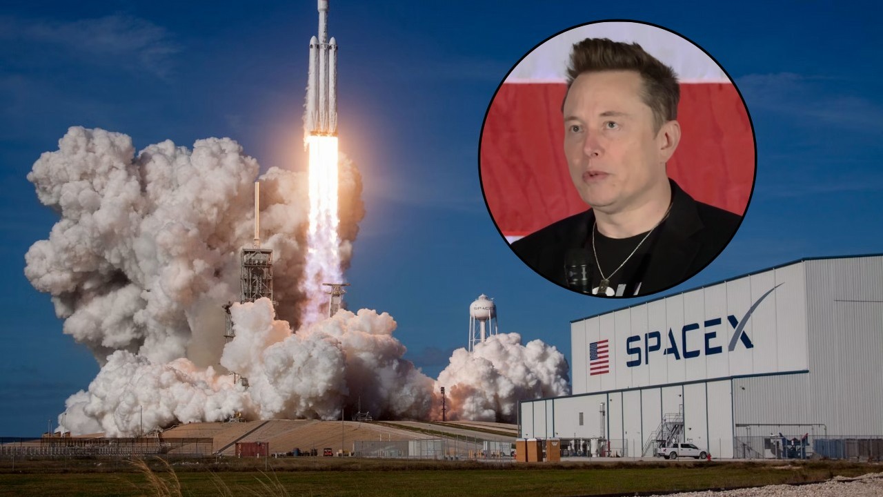 SpaceX chce produkować satelity AI jak samochody. Fabryka Gigasat ma mieć ponad 1 milion metrów kwadratowych, źródło grafiki: SpaceX; Unsplash.com; 2018 / YouTube: Forbes; 2026.