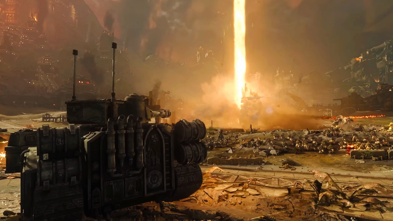 Total War: Warhammer 40K na 6-minutowym materiale. To zapowiedź pokazu dużej bitwy między Gwardią Imperialną i Orkami, źródło grafiki: Creative Assembly / Sega.