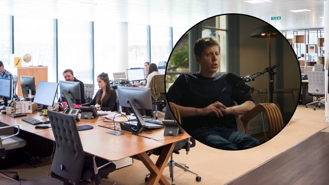 Sam Altman nie wierzy w czterogodzinny tydzień pracy dzięki AI, bo ludzie za bardzo lubią być zajęci, źródło grafiki: Arlington Research; Unsplash.com; 2019 / YouTube: Relentless; 2026.