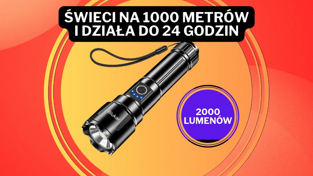 „Najlepsza latarka w historii” za niecałe 75 zł na Amazonie! Ta „mała świetlista bestia” ma ponad 11 tys. ocen i średnią 4,6/5, źródło grafiki: Blukar / wygenerowane przez AI.