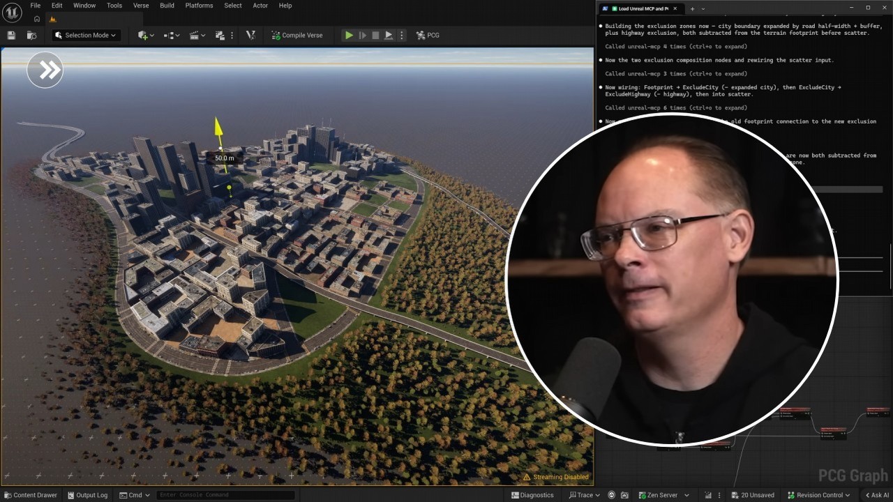 Tim Sweeney otwiera Unreal Engine na trening AI. Epic chce zmienić zasady, ale twórcy gier zachowają prawo do odmowy, źródło grafiki: YouTube: Unreal Engine; 2026 / Lex Fridman; 2025.