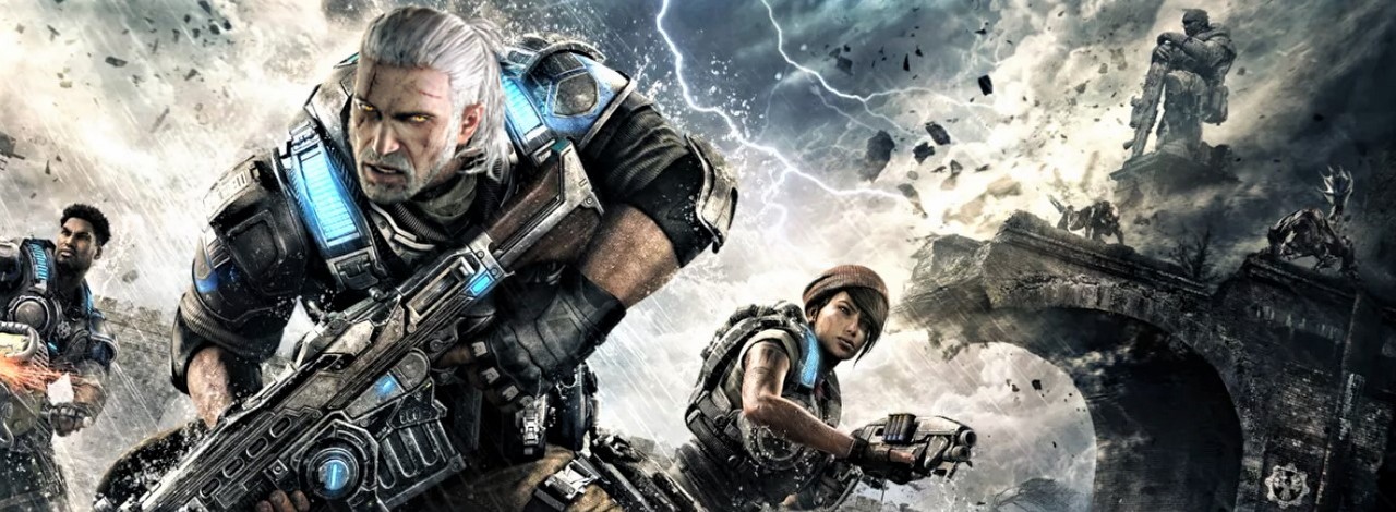 Geralt z karabinem zdobi podróbki, to wygląda niedorzecznie, źródło grafiki: CD Projekt RED,  Xbox Game Studios.