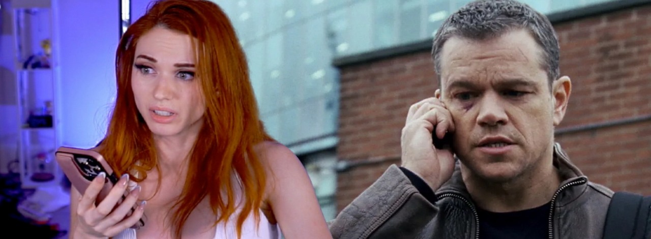Amouranth dostała paczkę niczym z filmu; w środku gotówka i tajemniczy telefon, źródło grafiki: Twitch, Amouranth, Jason Bourne, Paul Greengrass, Universal Pictures, 2016.