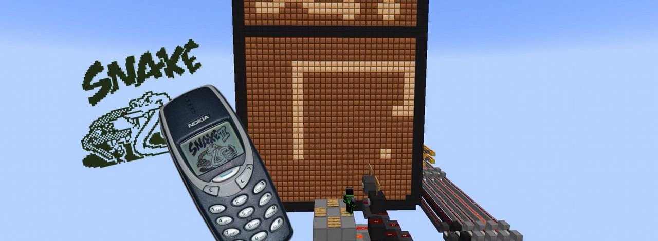 Wąż ze starej Nokii odtworzony w Minecrafcie jedynie z pomocą redstone’a, źródło grafiki: YouTube / mattbatwings.