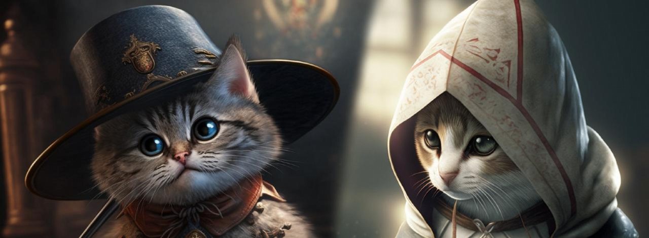 Geralt, Kratos i inne postacie z gier jako koty są przesłodkie, źródło grafiki: Midjounery..