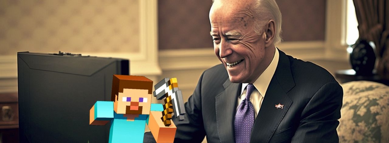 Trump, Biden i Obama obrzucają się błotem w Minecrafcie, to trzeba zobaczyć, źródło grafiki: Mojang, Midjourney.
