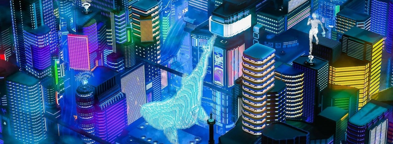 Miasto rodem z Cyberpunka 2077 przeniesione do Minecrafta, wygląda zjawiskowo, źródło grafiki: Mojang, Varuna.
