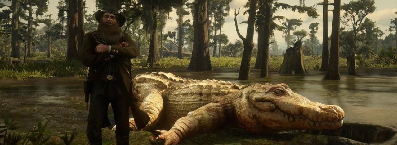 Gracz RDR2 zwabił legendarnego aligatora do obozu, by patrzeć, jak Dutch i spółka zostają zjedzeni, źródło grafiki: Cybersosa, Reddit.