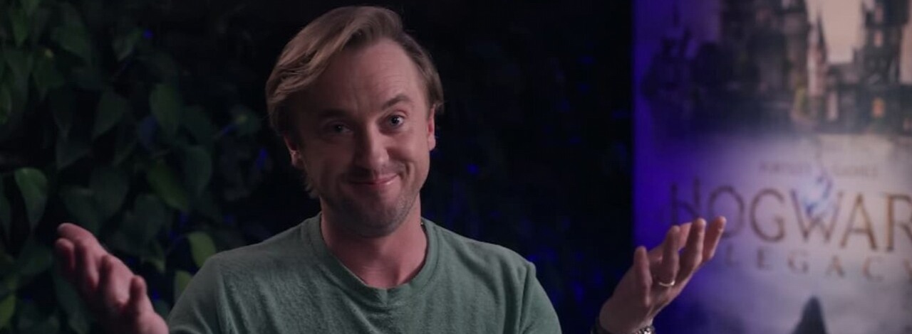 Malfoy gra w Hogwarts Legacy. Tom Felton wraca do Hogwartu ze łzami w oczach, źródło grafiki: Hogwarts Legacy YouTube.