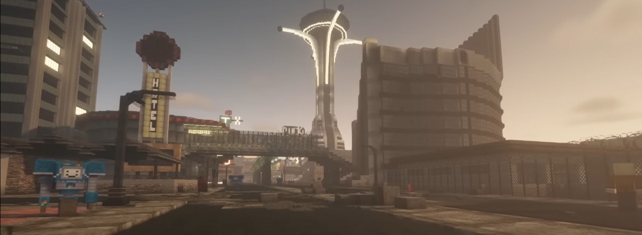 Cały Fallout: New Vegas odtworzony w Minecrafcie. Od razu poznacie te lokacje, źródło grafiki: YouTube – Minecraft New Vegas.