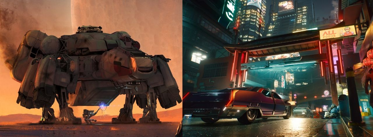 Gracz porównał Starfielda z Cyberpunkiem 2077. Polska gra dużo zyskuje w tym zestawieniu, źródło grafiki: Bethesda Softworks | CD Projekt RED.