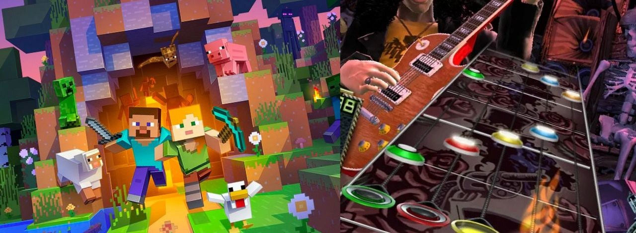 Od premiery ostatniego Guitar Hero minęły lata, więc fan postanowił odtworzyć grę w Minecrafcie, źródło grafiki: Mojang Studios / Activision.