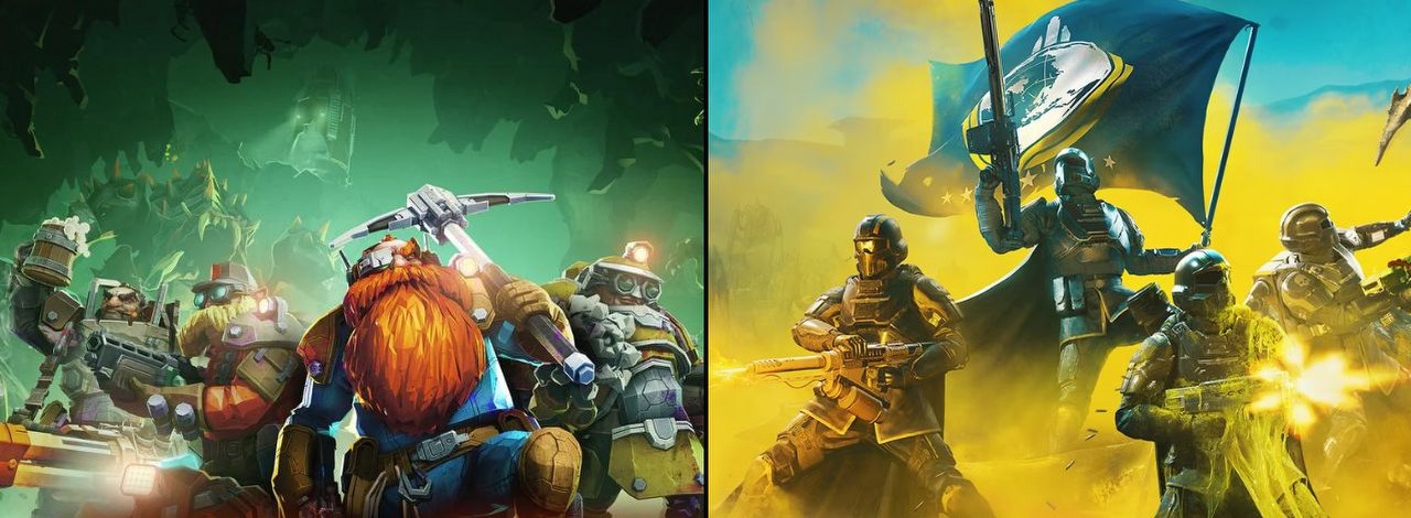 Zakodowana wiadomość pojawiła się na profilu Helldivers 2. Teraz gracze sądzą, że to zapowiedź crossoveru z Deep Rock Galactic, źródło grafiki: Ghost Ship Games | Arrowhead Game Studios.
