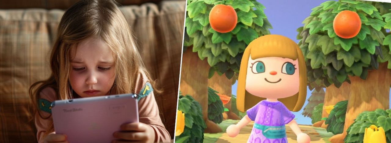 Ojciec doprowadza swoją córkę do płaczu, ponieważ musi jej wyjaśnić, dlaczego nie może już „śnić” w Animal Crossing - Nintendo wyłączyło serwery, źródło grafiki: Midjourney / Nintendo.