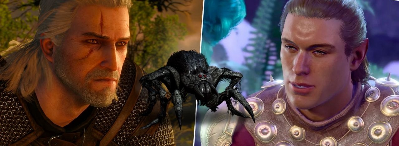 Aktor z Baldur's Gate 3 zdradził, że Geralt z Rivii miał być początkowo inspiracją dla jednej z kluczowych postaci w grze, źródło grafiki: CD Projekt RED / Larian Studios.