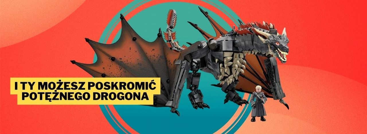 Spełnienie marzeń fanów Gry o tron na wyciągnięcie ręki. Daenerys i niemal metrowy model Drogona to zestaw, którym konkurent LEGO zdobędzie niejedno serce, źródło grafiki: MEGA Bloks; materiały promocyjne.