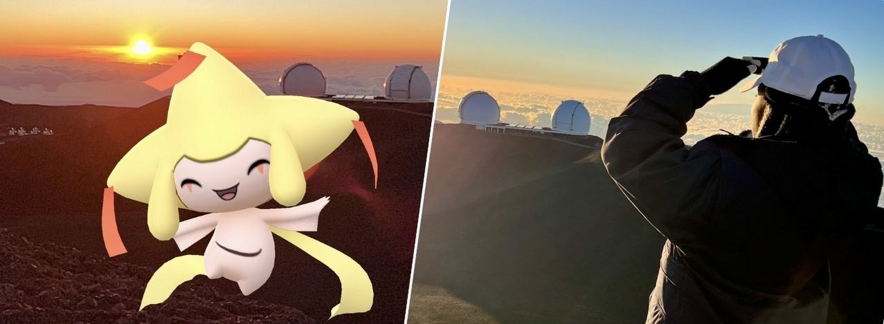 Graczka Pokemon GO wspięła się na szczyt, by zdobyć mitycznego pokemona, źródło grafiki: GlitchxCity / Twitter (X).